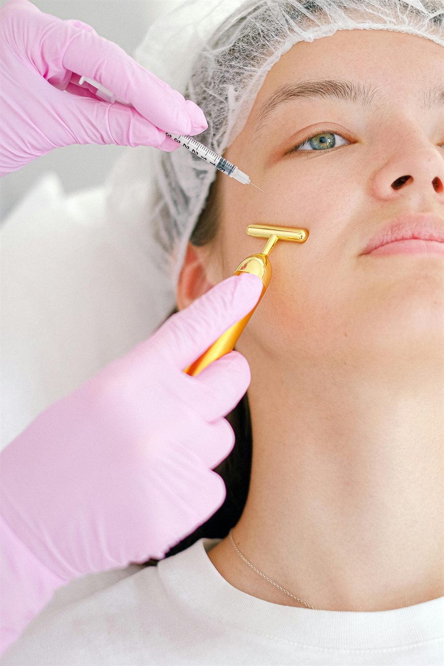 Close-up of a patient receiving a non-surgical facial treatment